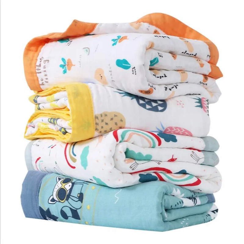 6 Layers Muslin Cotton Baby Receiving Blanket Infant Kids Swaddle Wrap Blanket Sleeping Warm Quilt Bed Cover Muslin Baby Blanket 2