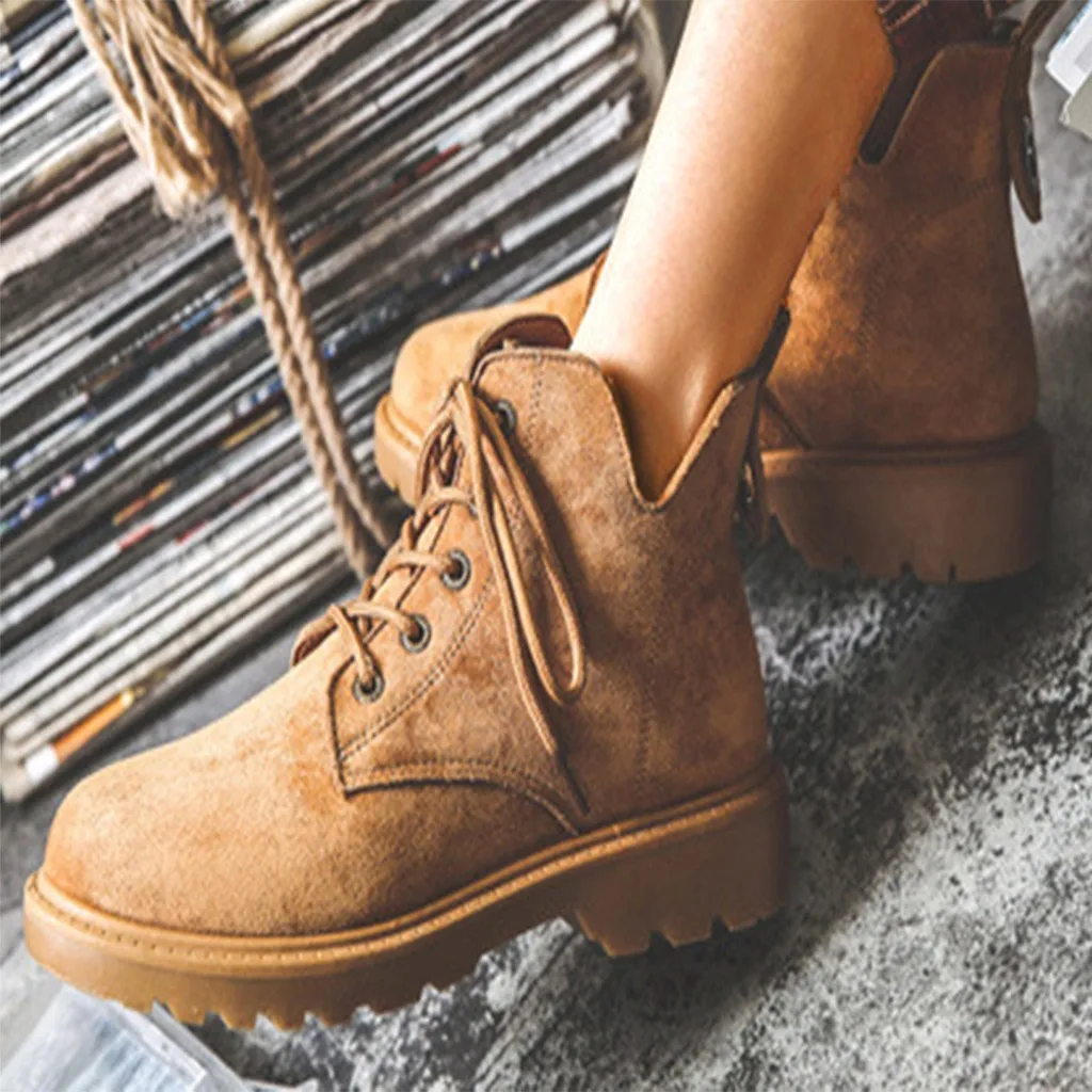 

New Classic Ankle Autumn Marten Boots Lace Up Flat Heel Sewing Retro V-Tube Women Boots Winter shoes woman student Martin Boots