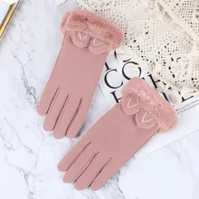 Осенне-зимние женские дышащие мягкие удобные бархатные милые меховые рукавицы с кошачьими ушками, теплые перчатки с сенсорным экраном