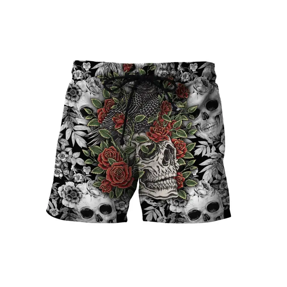 Reaper Skull Angel And Demon 3D Printed  Mens Shorts Unisex Streetwear Shorts Summer Beach Polyester Casual Shorts DK-22