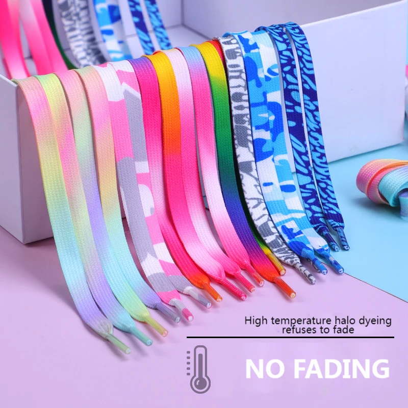 Flat Shoelaces Rainbow Colour Shoe Laces Casual Canvas Shoes Colorful Shoelace Print Gradient Suitable for All Unisex 1 Pair