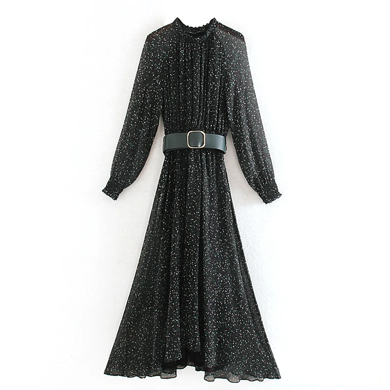 Платье с круглым вырезом свободное платье принтом элегантное до середины икры