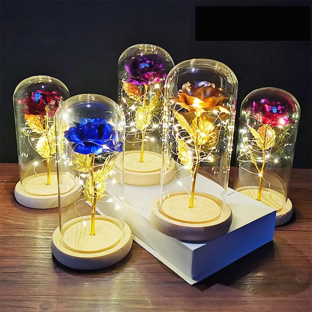 1 шт. роза искусственная вечная стеклянный купол золотой цветок из фольги на