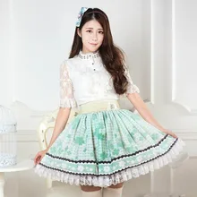 Платье принцессы в стиле «лолита» юбки первоначально печатных светло-зеленого цвета с клевером на счастье в стиле "Лолита" плиссированное платье принцессы короткая юбка женские GZWY202