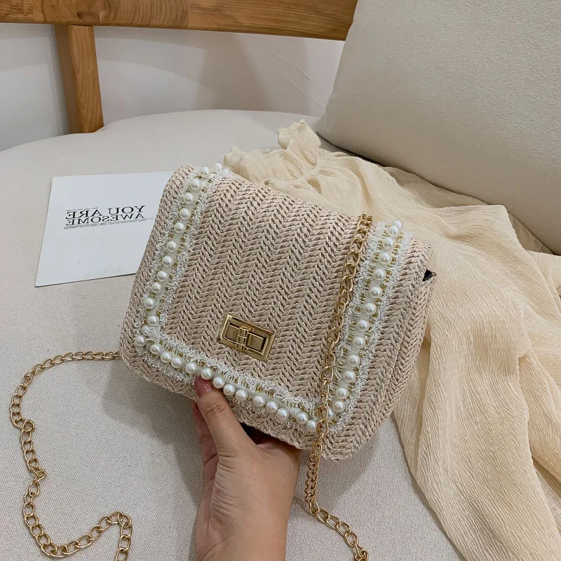 

AU3 Summer Bag Women's 2019 New Style Korean-style Chain Western Style Square Sling Bag Versatile Fashion Straw Shoulder Oblique