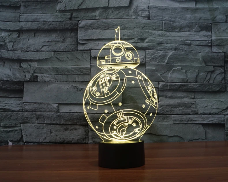 3D визуальный ночника BB-8 семь Цвет USB Порты и разъёмы украшение стола лампа отличная креативный подарок для детей PMMA Акриловый светодиодный ночной Светильник