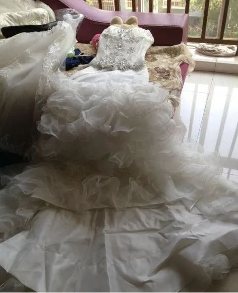 Новая мода невесты дизайн vestido Формальное Кристальное элегантное бальное платье съемное кружевное свадебное платье