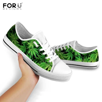 

FORUDESIGNS 3D Green Weed Leaf/Maple Leaves Pattern Woman Low Top Canvas Shoes Casual Fashion Ladies Shoes Breathable Footwear