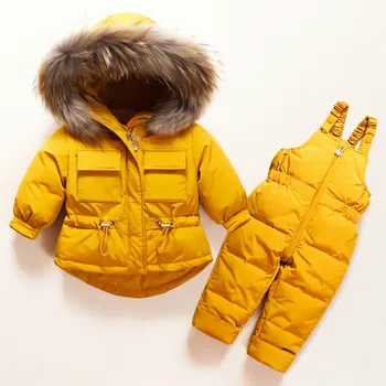 

Winter Children Clothing Set Baby Boy Girl Clothes Warm Down Jacket Coat Jumpsuit Snowsuit Kids Parka Real Fur Overalls Overcoat