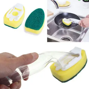

Kitchen Cleaning Brush Scrubber Dish Bowl Washing Sponge Automatic Liquid Dispenser Kitchen Pot Cleaner Tool Cleaning Brushes