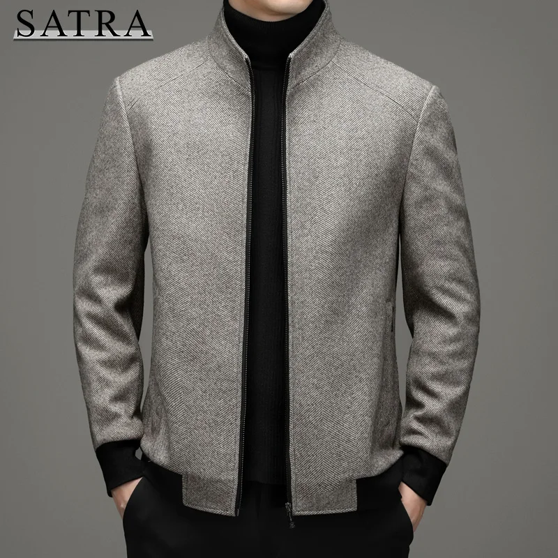 

SATRA 2021 New Arrival winter High Quality Thickening Wool Business Casual jackets Outwear Men,Fashion Slim Stand Collar Coat