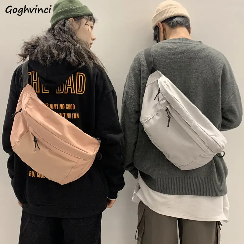 Cintura de gran capacidad sólido Unisex parejas de pecho Fanny bolso Cruz cuerpo calle Retro Harajuku bolsas de lona BF