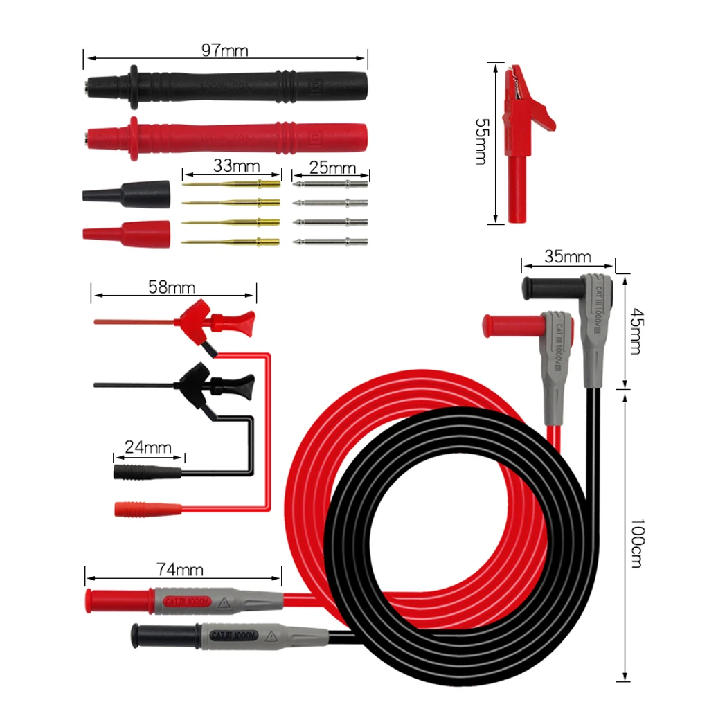 16pcs Digital Multimeter Probe Test Lead Cable Alligator Clip Kit