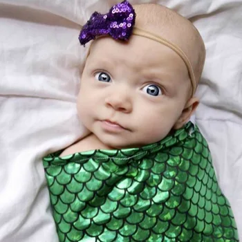 

Baby Mermaid Swaddle Wrap Sage Swaddlewith matching bow headband Sleeping bag 0-3 Months Baby Blanket Newborn Photography Prop