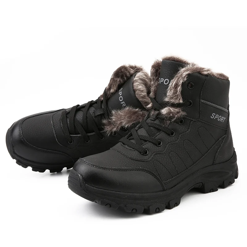 Брендовые кожаные водонепроницаемые мужские ботинки до лодыжки, зимние меховые ботинки, плюшевые теплые мужские повседневные ботинки, кроссовки, уличные ботинки