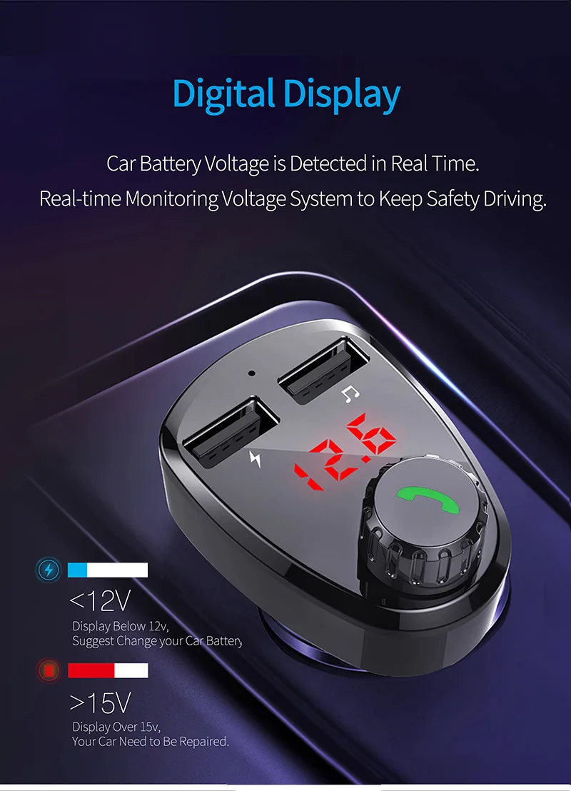 New G13 Car Handsfree Wireless Bluetooth Kit FM Transmitter LCD Car MP3 Player USB Charger FM Modulator Car Accessories