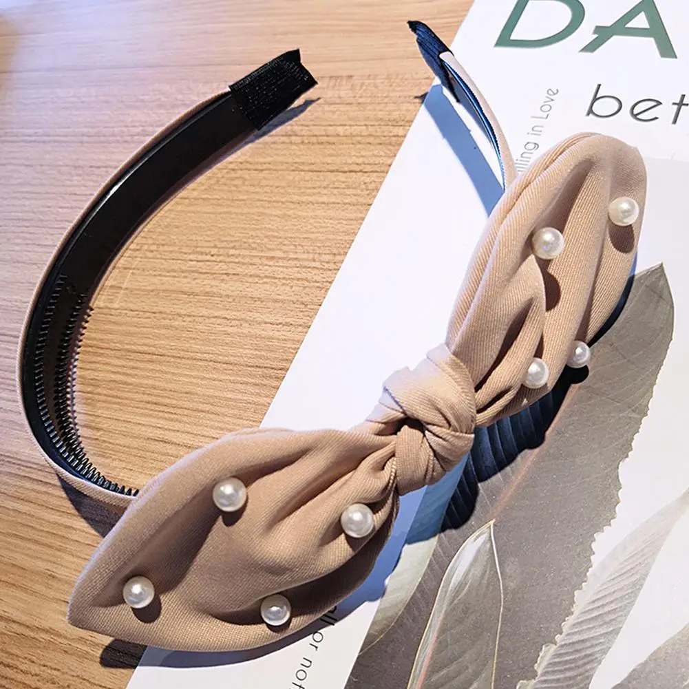 

Studyset Women Girl Pure Color Rabbit Ear Hair Hoop Bow Pearl Inlaid Cloth Headband High Quality Women's High Quality Headwear