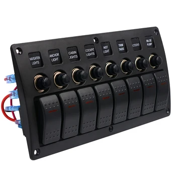 

High Quality 3Pin 8Gang Car Boat Marine Rocker Switch Panel Circuit Breakers