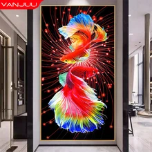 Needlework Cross Stitch Kit Colorful Koi 9CT Large grid cotton embroidery DIY HD exquisite Printed Canvas Full embroidery Set