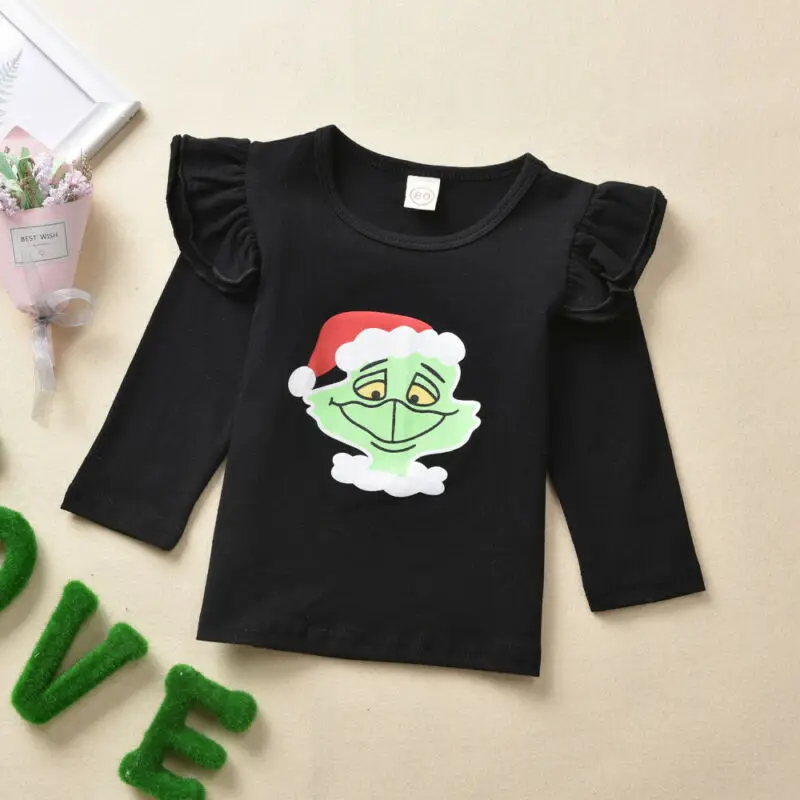 2020 Cartoon Print Top T-Shirt Bib Mini Skirt Christmas Outfits Set For Baby Kids Girl Clothes Xmas 6M-5T Child Autumn Costume | Детская
