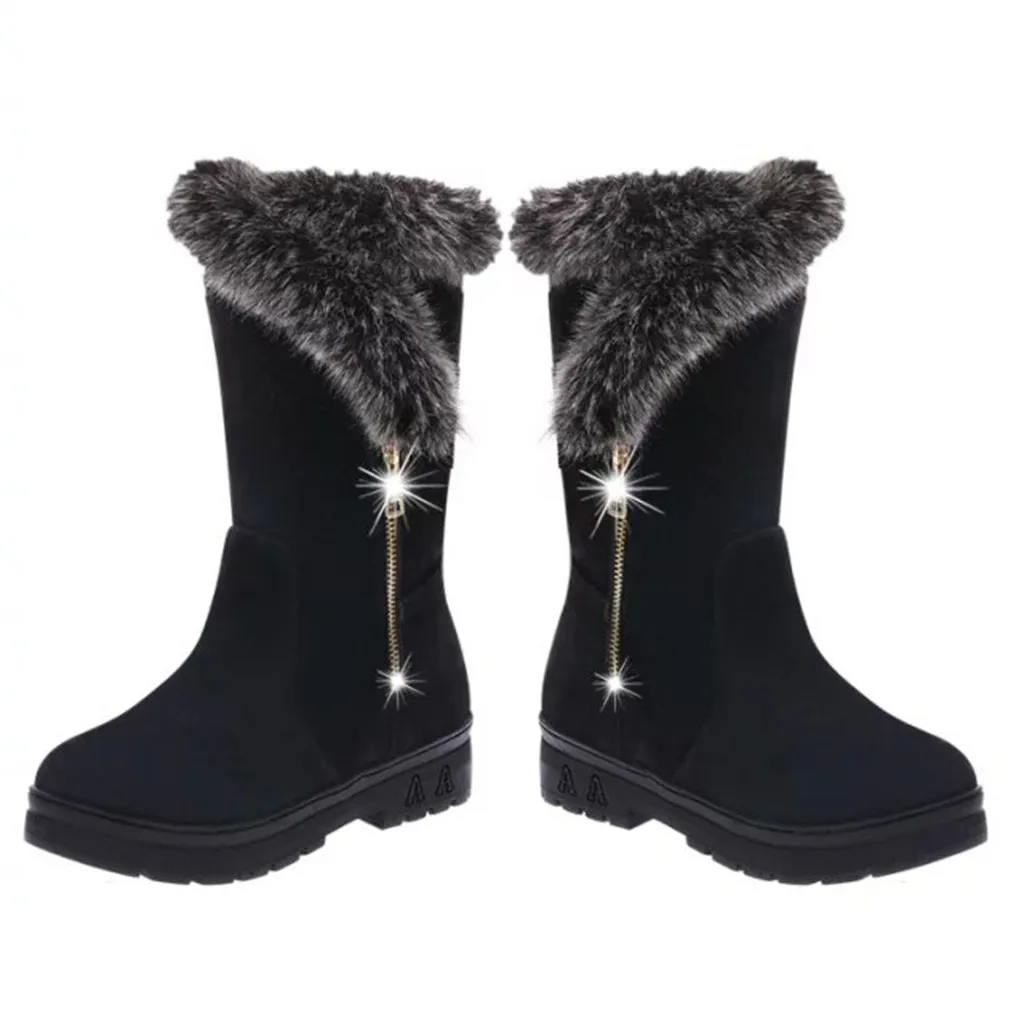 Женские зимние ботинки; botas mujer; женская зимняя обувь; Модные женские теплые однотонные полусапожки до середины икры; botines mujer;