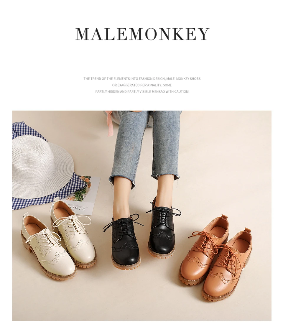 MALEMONKEY/оксфорды; женская качественная обувь из искусственной кожи на шнуровке; обувь с перфорацией типа «броги»; Брендовая женская обувь из телячьей кожи; большие размеры 40