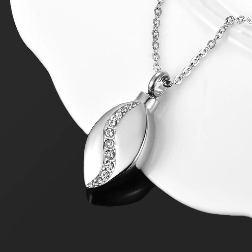 Dropshipping Teardrop Urn Necklaces Stainless Steel Inlay Crystal Keepsake Memorial Cremation Jewelry for Ashes 4