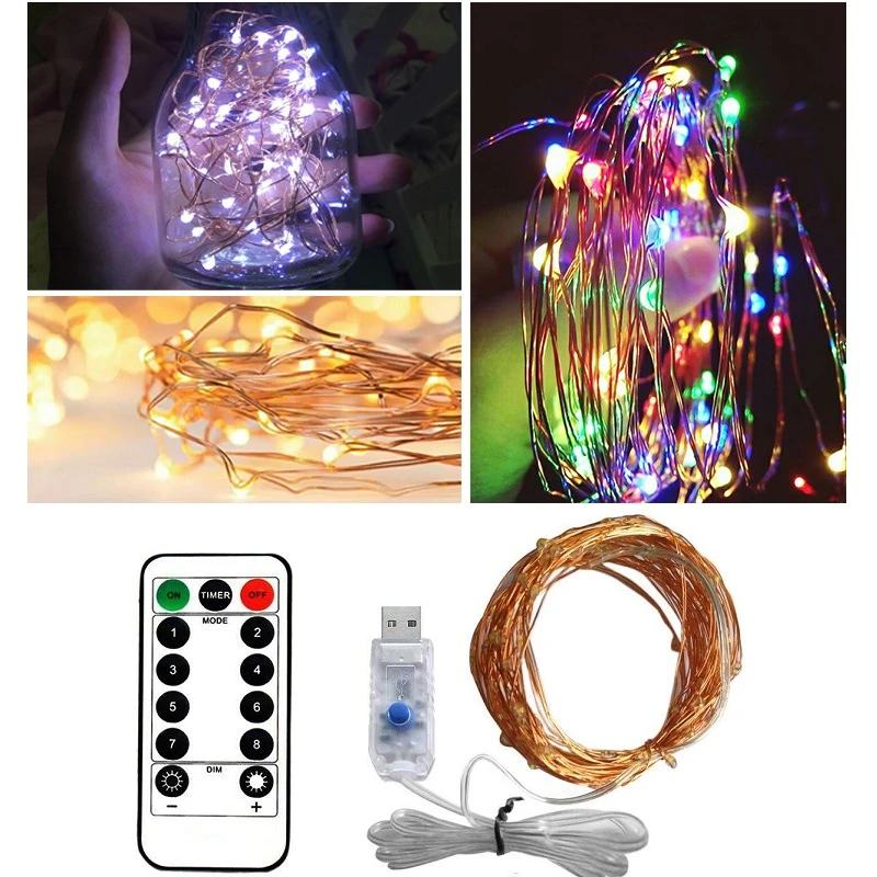 Led String Light 5/10M/20M 50/100/200LED USB 8Mode Remote Control Fairy Garlands Wedding Christmas Holiday Decor Lamps indoor fairy lights
