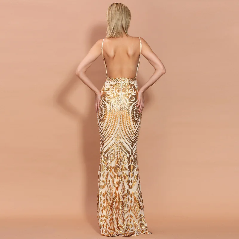 Вечернее платье труба HotSaleSequined Спагетти ремень v-образным вырезом спинки сексуальные женщины знаменитости тело кон длинные платья оптом