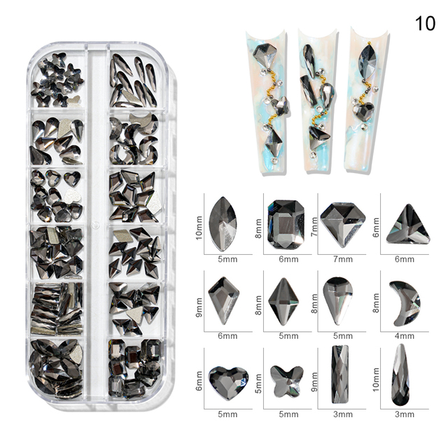 Box AB/Colorful Hotfix Rhinestones MIxed Size Flatback Crystal Diamond Gems 3D Glitter Nail Art Luxurious Decorations