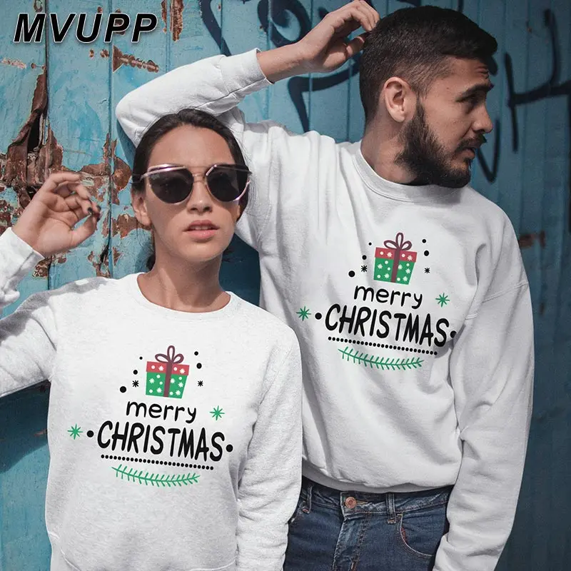 MVUPP веселые рождественские свитшоты с креативным принтом милая пара зимняя