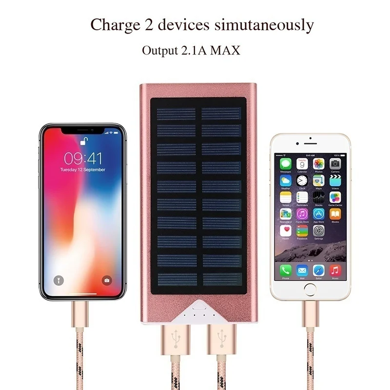 Внешний аккумулятор солнечной энергии водонепроницаемый 10000mAh 2 usb порта Внешнее зарядное устройство ультратонкий блок питания для Xiaomi IPhone X аккумулятор