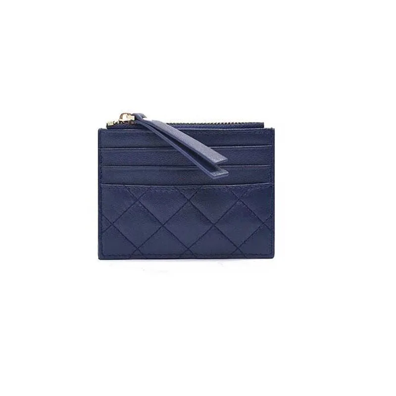 

Luxury Brand Designer Lambskin Leather Credit Cards Holder Ultra Thin Mini Women Wallet with Zipper Coin Pocket Diamond Lattice