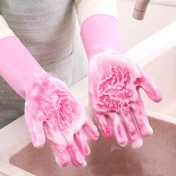 

2 pcs Latex Dishwashing Gloves Silicone Scrubber Gloves Eco-Friendly Household Home Cleaning Gloves Car Pet Caring Helper Sponge