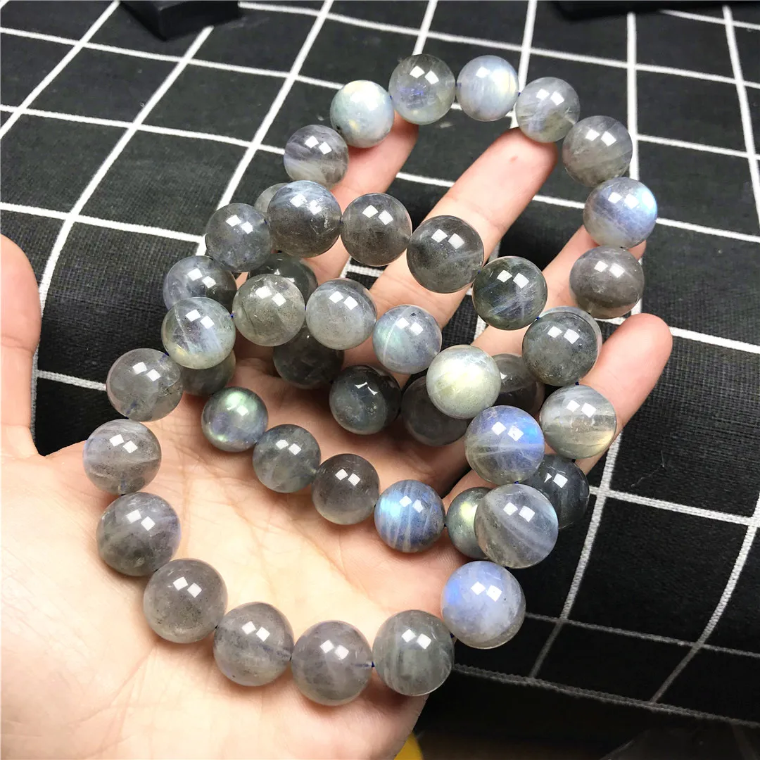 

14mm Natural Labradorite Bracelet Jewelry For Women Men Healing Luck Gift Yellow Blue Light Crystal Round Beads Strands AAAAA