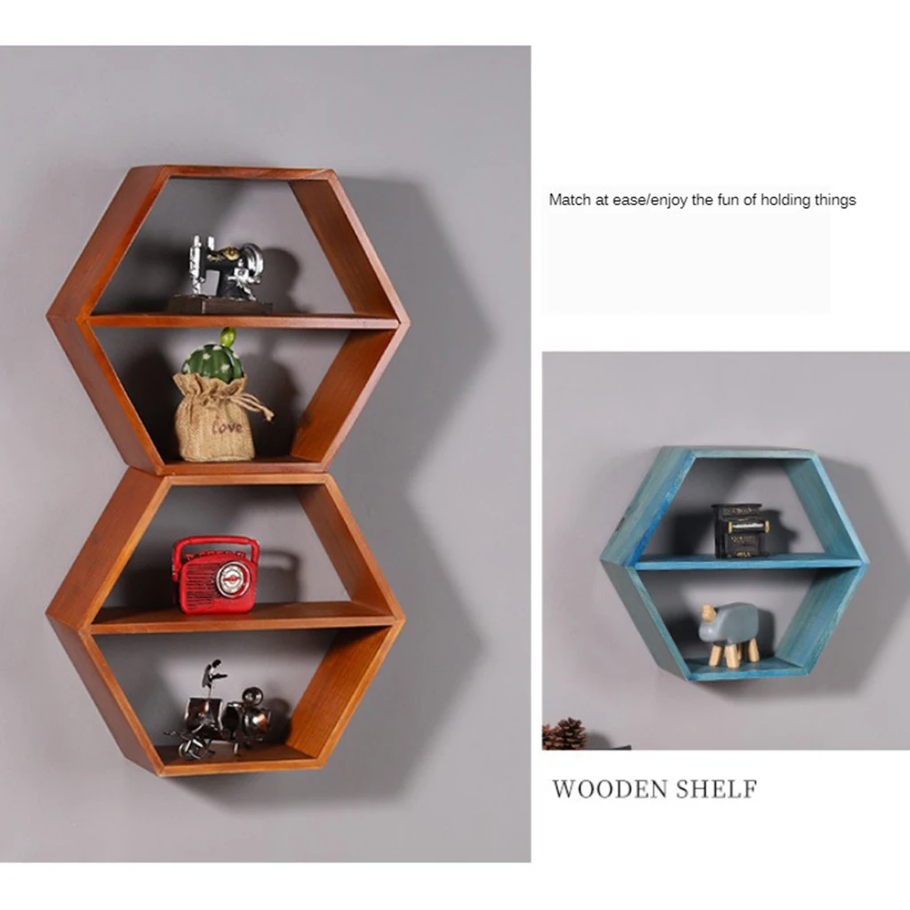 Hexagon Floating Display Home Shelves Bookshelf Wall Mounted Storage Organizer