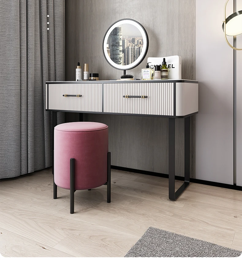 Modern minimalist bedroom slate dressing table LED mirror makeup table stool combination