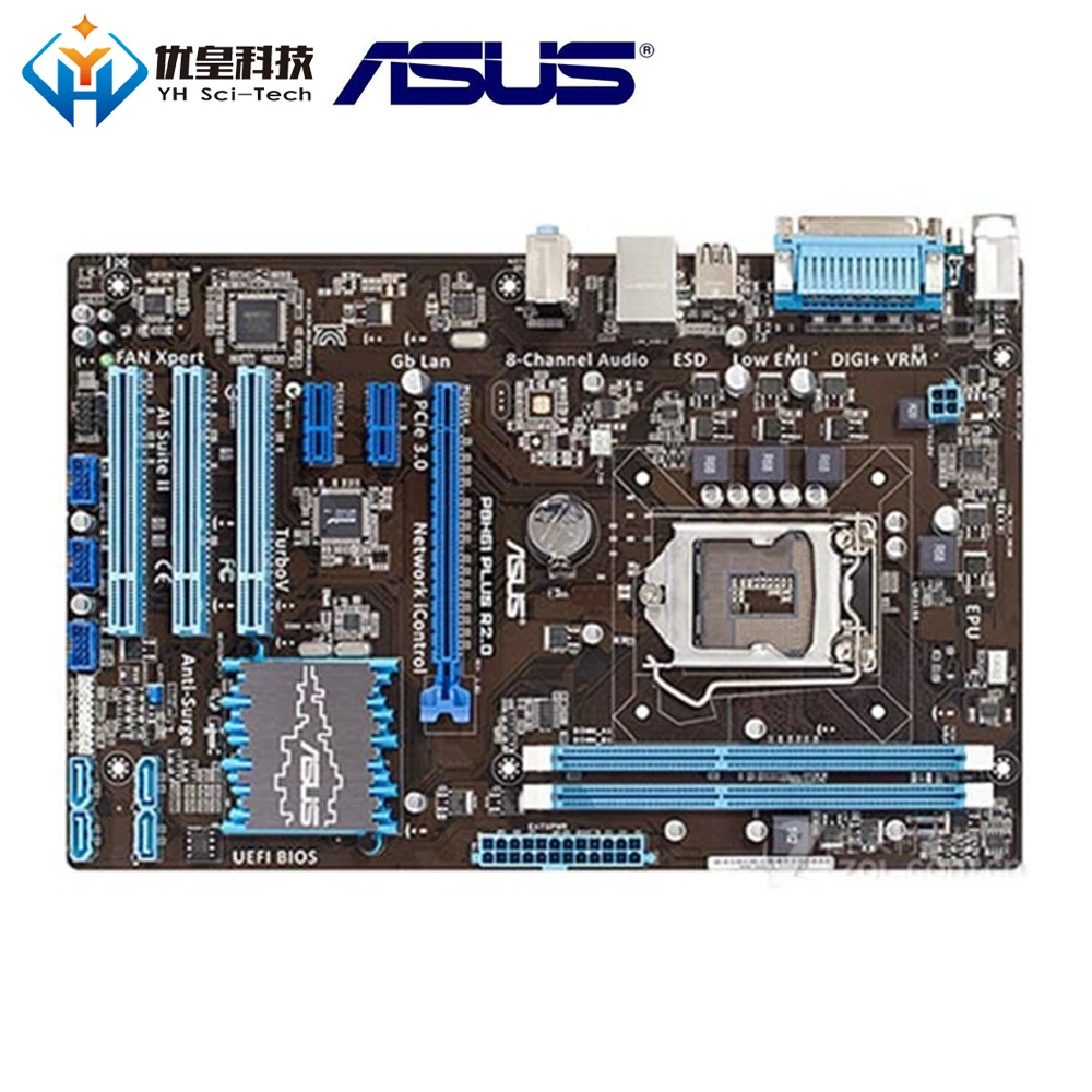 Asus P8H61 PLUS R2.0 Intel H61 Оригинальное используемое настольное гнездо для материнской платы LGA 1155 Core i7/i5/i3/Pentium/Celeron DDR3 16G uATX