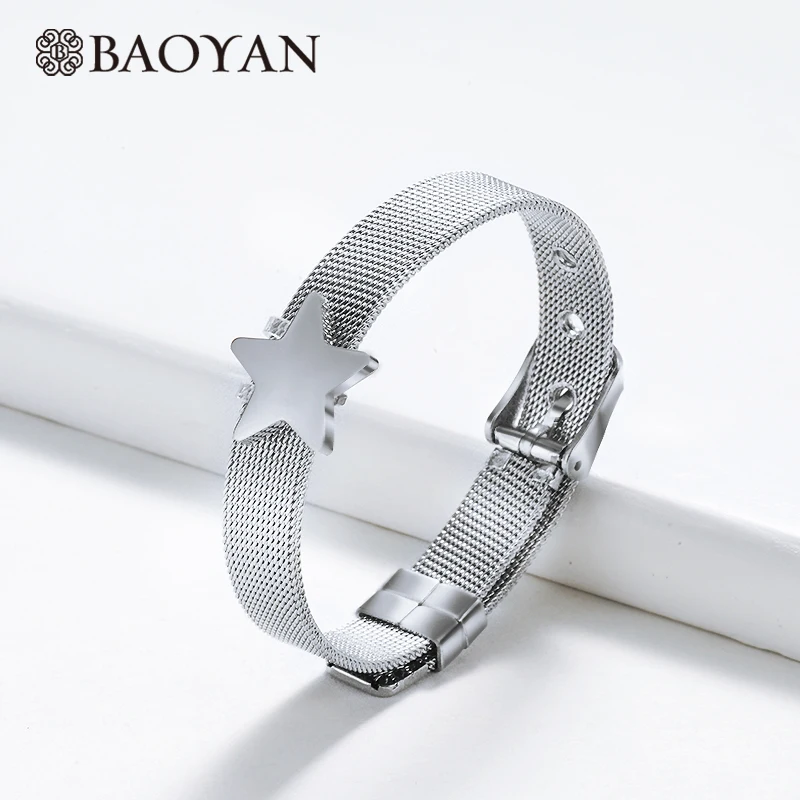 BAOYAN, регулируемый сетчатый Браслет, звезда, Polaris, сердце, бесконечность, очаровательный браслет, золото/серебро, браслеты из нержавеющей стали для женщин