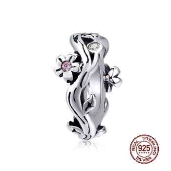 

MOWIMO Sakura Branches Beads Fit Original Silver Bracelet 925 Sterling Silver Flower Charms Pendant For Women Jewelry BKC1448