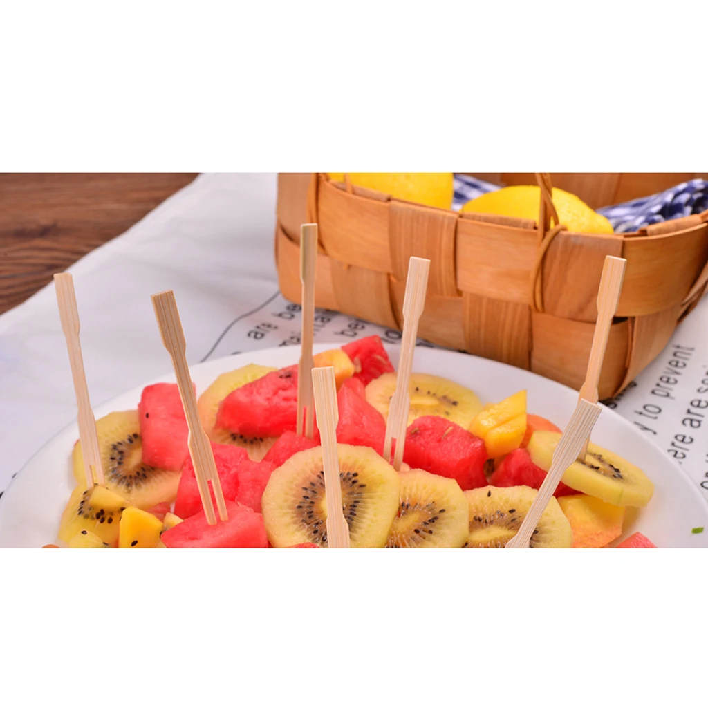 100PCS Bamboo Catering Forks Sticks Picnic Party Finger Food Fruits Salad Pick Household Party Decor Wooden fruit fork Dessert