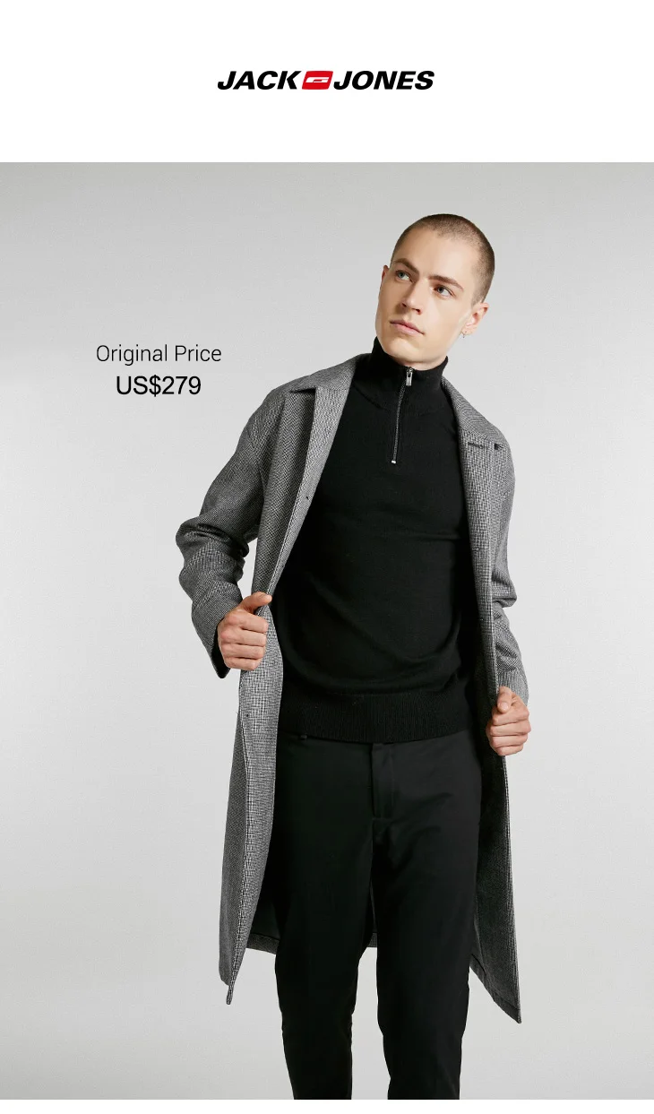 JackJones мужское зимнее шерстяное пальто средней длины в клетку | 218327518