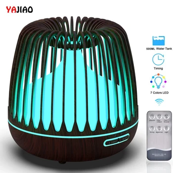 

YAJIAO Ultrasonic Air Humidifier 500ML Water Tank Aroma Essential Oil Diffuser 7 Color LED Lights Wood Grain Cool Mist for Home