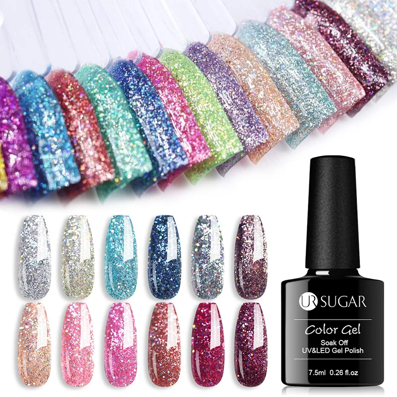 

UR SUGAR 7.5ml Platinum UV Gel Nail Polish Colorful Glitter Sequins Gel Varnish Soak Off UV LED Color Gel Polish DIY
