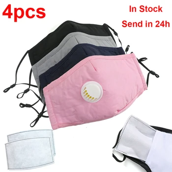 

4pcs Face Mask with Breathing Valve Adult Mask Cotton Mask Filter Paper Mouth Cover Mask