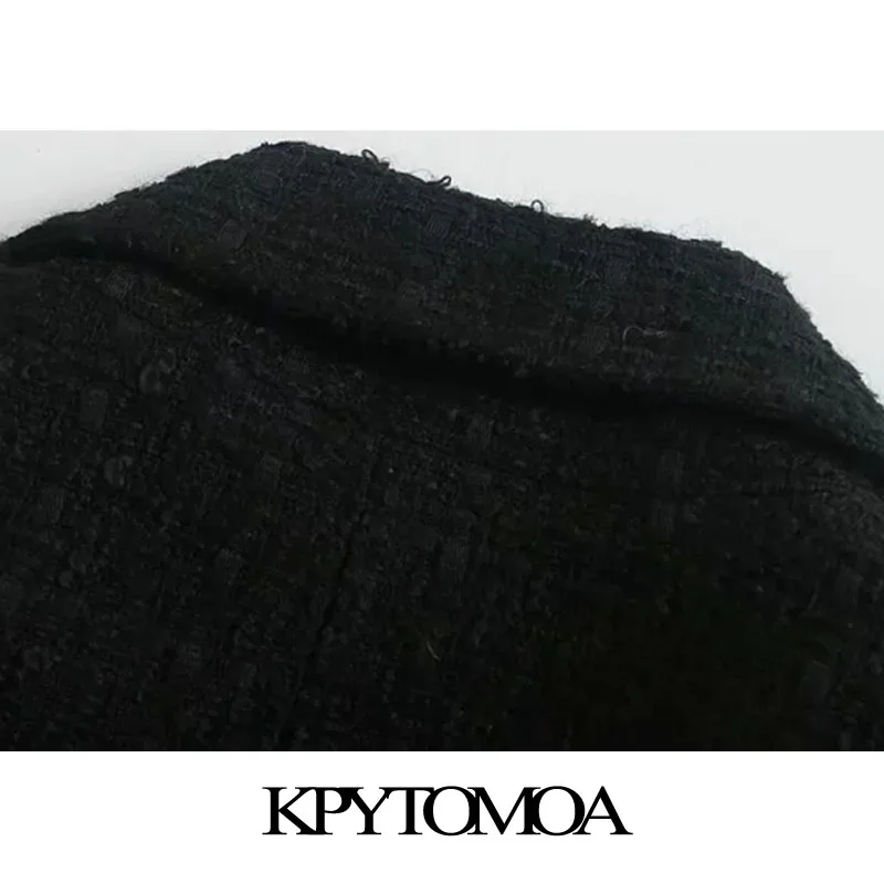 Женский двубортный твидовый укороченный пиджак KPYTOMOA винтажный с длинными