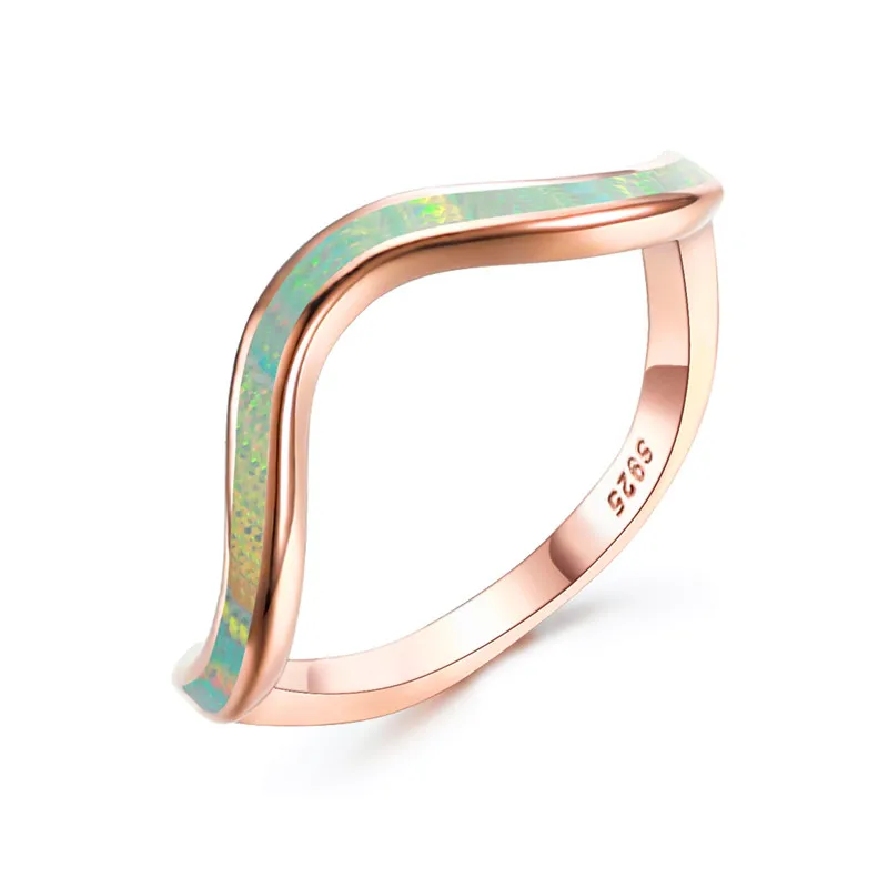 Rose Gold White Женское кольцо Boho с голубым белым огненным опалом, 925 пробы, серебряное, розовое золото, обручальные кольца для женщин, обручальное кольцо для помолвки - Цвет основного камня: Rose Gold White