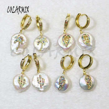 

5 pairs natural pearl earrings rainbow hook earrings dangle earrings natural pearl with plant beads accessories for women 7191