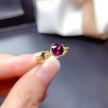 

2020 round style natural garnet ring for women silver jewelry real 925 silver gold plated good gem party gift lucky birthstone
