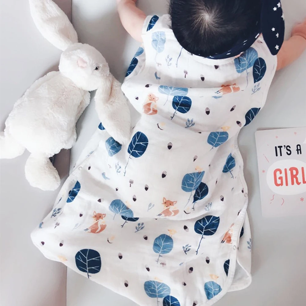 Camadas de Bambu Algodão Gaze Bebê Bolsa Dormir Crianças Anti Tipi Colete Dormirsacks Verão Macio Alta Qualidade Animal Impresso 4